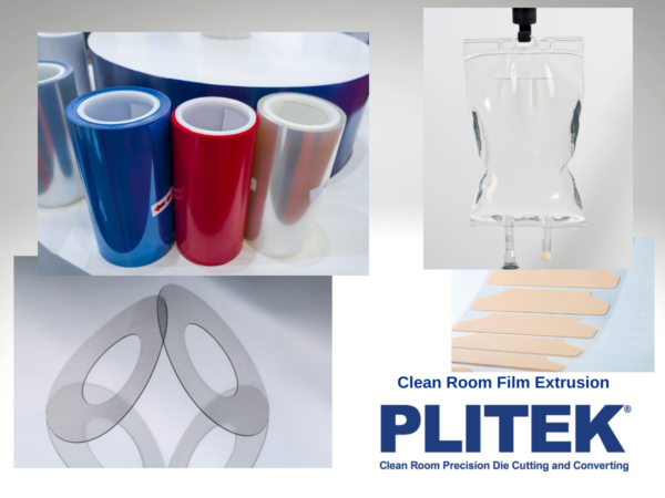 PLITEK® offers clean room film extrusion, custom die cut components and converted materials for a broad range of medical applications including blood bags, diagnostic, microfluidics, and drug discovery applications. PLITEK®’s advanced converting services are designed to support the production of high-quality diagnostic components, ensuring accuracy and consistency in test results. Our services, including precision die-cutting, custom film extrusion, laminating, and custom adhesive coating, are meticulously tailored to meet the rigorous demands of medical devices and diagnostic applications. Additionally, we also offer design and material sourcing, prototyping, vertically integrated clean room manufacturing, assembly, and packaging. Our comprehensive medical converting services delivering diagnostic components are backed by our commitment to excellence, ensuring delivered components perform reliably in critical applications.
PLITEK® specializes in extruding custom films in a Class 8 Clean Rooms to meet specific application requirements. Custom films can be provided in roll or sheet form or as precision die cut components.
COMPONENTS AND MATERIALS
Adhesive components
Adhesive laminates
Adhesive tapes
Adhesives
Adhesive Tape
Double sided tape,
PSA, pressure sensitive adhesive
VHB tape, VHB adhesive
Adhesive components
Adhesive laminates
Hotmelt adhesives
Water based adhesives
Transfer adhesive
Transfer tapes, adhesive die cutting
Backer card
Consumables
Dehp
Device components
Double sided tapes
Eva Eyhyl Vinyl Acetate
Extruded films
Filtration
Immunoassay components
Infusion and dialysis bag film
Insulating
Insulation
IV site care
Laser cutting
Lateral flow test components
Masking films for screens
Medical film
Medical packaging cards / backer cards
Medical tapes
Microplate covers
Non-invasive biosensors
Non-woven
Ostomy components
Packaging card
Pebax
Plastic film
Release liners
Sound dampening
Stick to skin wearable device components
Tapes
Test strips
Thermal management
Thermal management components
Transdermal drug-delivery components
Vibration control
Wearable device
Wearable sensors
Wound care
Wound dressing
Wound dressings