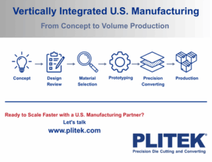 Simplify your supply chain with PLITEK®'s Precision Converting Services. We offer vertically integrated U.S. manufacturing solutions. From film extrusion to die cutting and coating, we deliver end-to-end efficiency and quality.